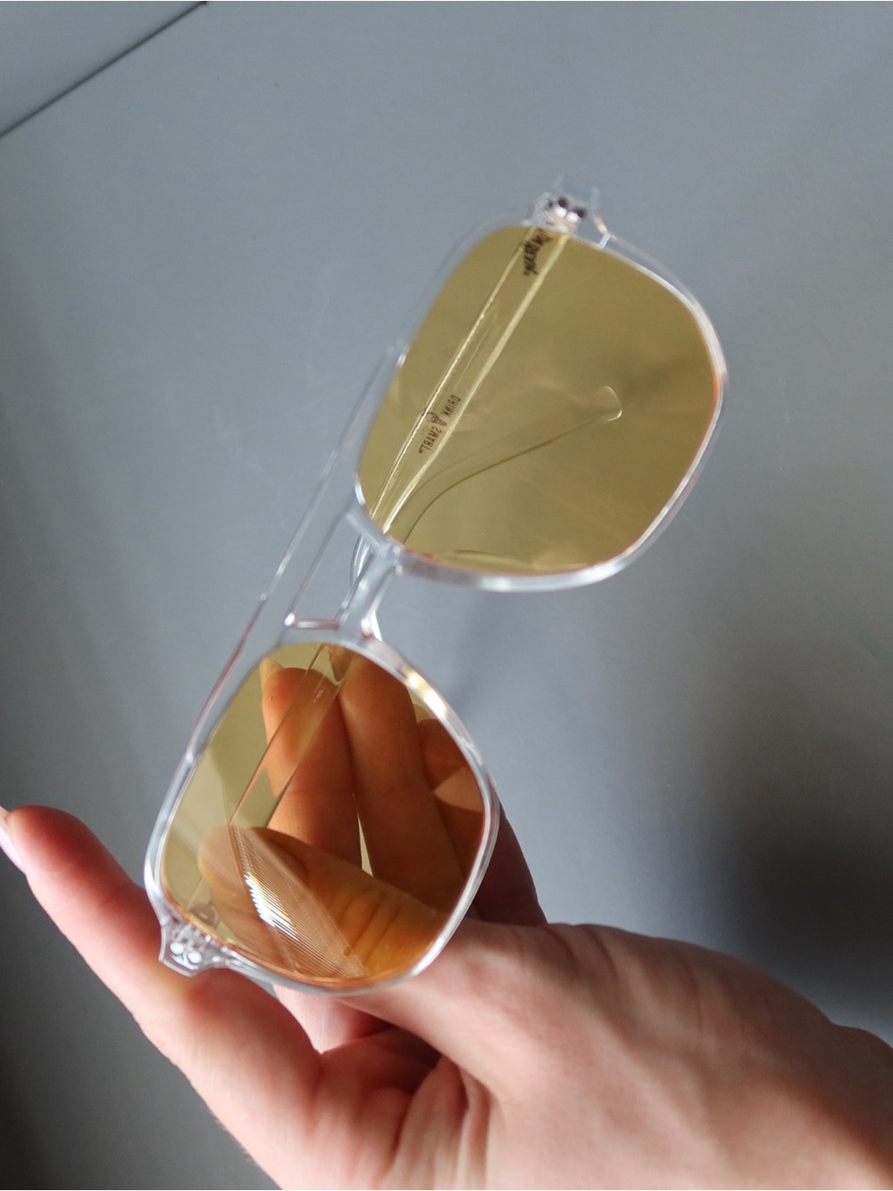 Clear Frame Sunglasses with Gold Lenses - Men Accessories